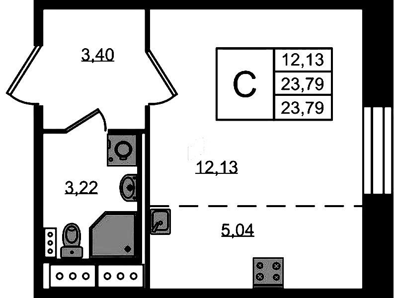 Квартира студия 23.79 м², 2/11 эт., ЖК «Новое Колпино»